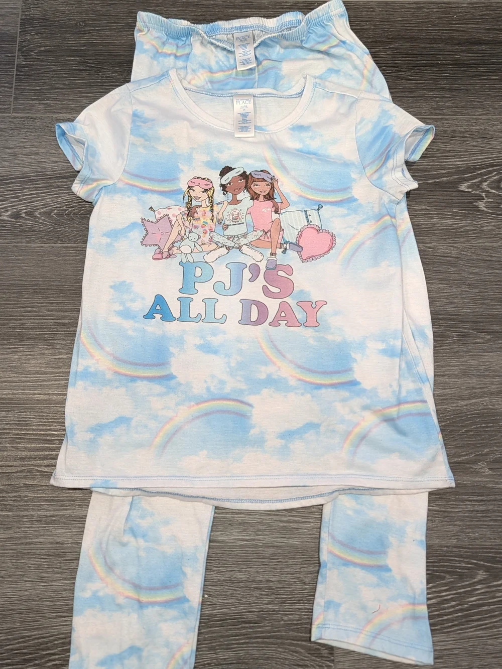The Children's Place Blue and Pink Cloud & Rainbow PJ Set